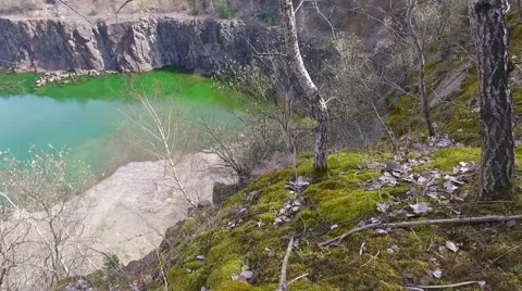 Quarry Abandoned Stone Open Pit Filled With Blue Water Stock Footage 61782173