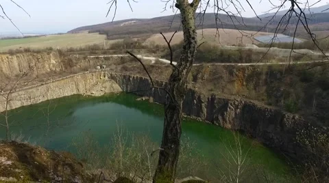 Quarry Abandoned Stone Open Pit Filled With Blue Water Stock Footage 61782186