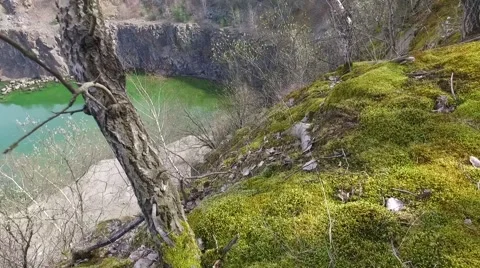 Quarry Abandoned Stone Open Pit Filled With Blue Water Stock Footage 61782214