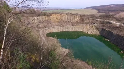 Quarry Abandoned Stone Open Pit Filled With Blue Water Stock Footage 61782215