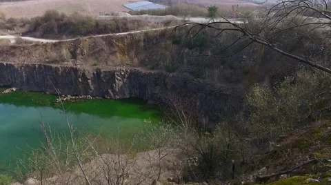 Quarry Abandoned Stone Open Pit Filled With Blue Water Stock Footage 61782230