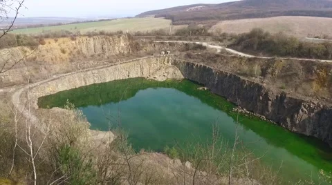 Quarry Abandoned Stone Open Pit Filled With Blue Water Stock Footage 61782241