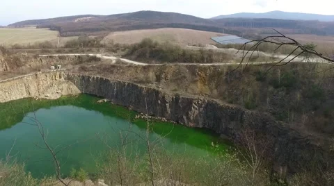 Quarry Abandoned Stone Open Pit Filled With Blue Water Stock Footage 61782278