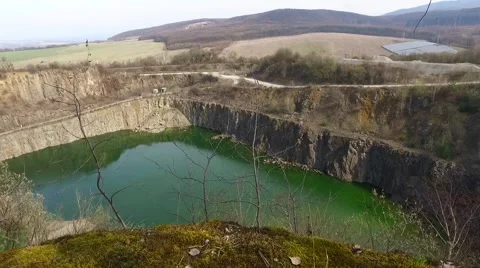 Quarry Abandoned Stone Open Pit Filled With Blue Water Stock Footage 61782347