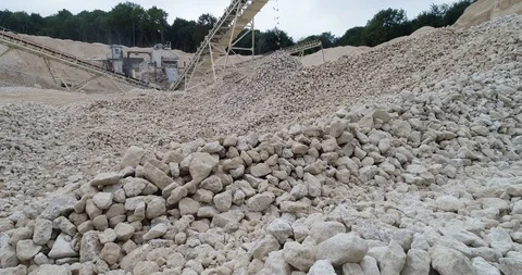 Quarry C Equipment Processing of Stone Falling from a Moving Conveyor Belt Stock Footage 122007511