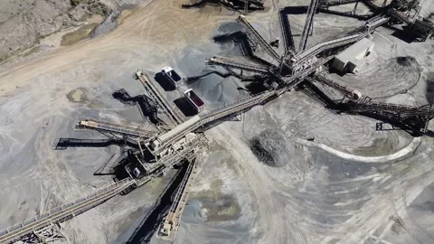 Quarry Conveyor System with dump truck Stock Footage 332749849