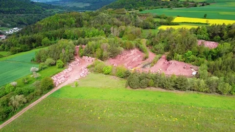 Quarry on the hill where the red stone is mined Stock Footage 154372050