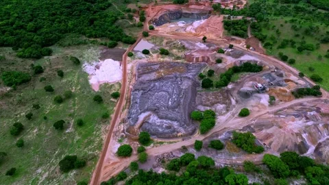 Quarry landscape, operational site, mining facility, groundwork, aerial Stock Footage 305052137