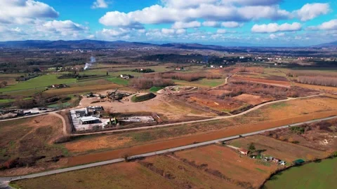 Quarry Long orbit reverse-Aerial drone view mine of sand machine engine 4k Stock Footage 189976351
