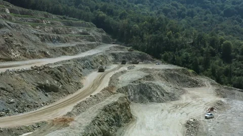 Quarry With Many Quarry Excavators, Heavy-Duty Machines Mining, Digging Up. Stock Footage 257200375