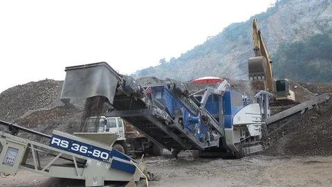 Quarry mine industry rock extraction heavy machinery equipment Stock Footage 115486258