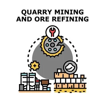 Quarry mining and ore refining industrial process Stock Illustration