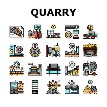 Quarry Mining Industrial Process Icons Set Vector Stock Illustration