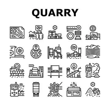 Quarry Mining Industrial Process Icons Set Vector Stock Illustration