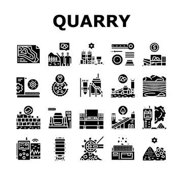 Quarry Mining Industrial Process Icons Set Vector Stock Illustration
