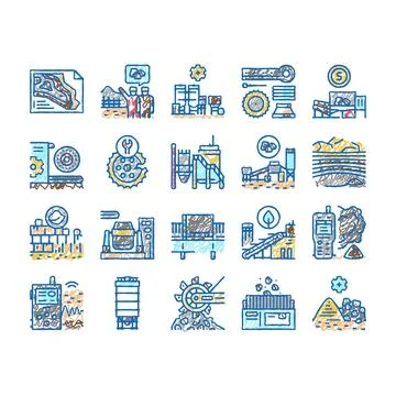 Quarry Mining Industrial Process Icons hand drawn Stock Illustration