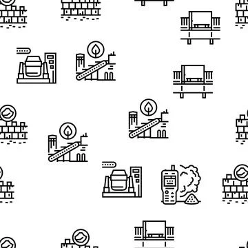 Quarry Mining Industrial Process Vector Seamless Pattern Stock Illustration