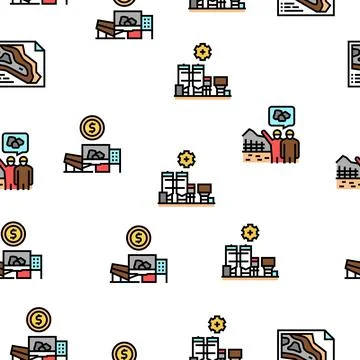 Quarry Mining Industrial Process Vector Seamless Pattern Stock Illustration