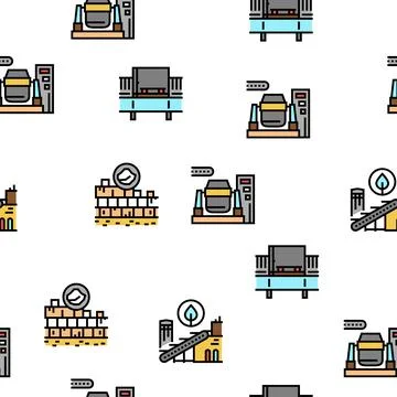 Quarry Mining Industrial Process Vector Seamless Pattern Stock Illustration
