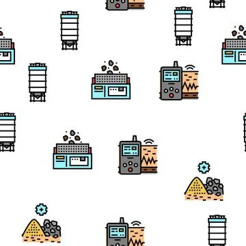 Quarry Mining Industrial Process Vector Seamless Pattern Stock Illustration