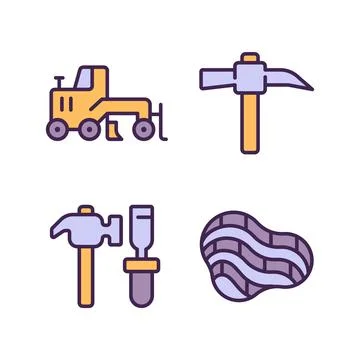 Quarry mining pixel perfect RGB color icons set Illustrazione stock