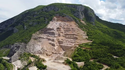 Quarry on the mountain. Panoramic view of stone extraction in quarry. Stock Footage 133017103