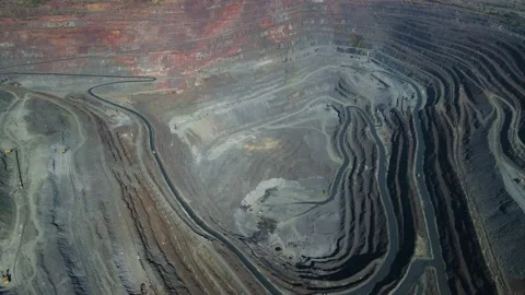 Quarry open pit huge iron ore mining large quarry drone flying over the pit 4 Stock Footage 162274234