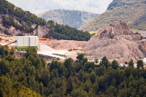Quarry Processing Plant and Forested Valley Stock Photos