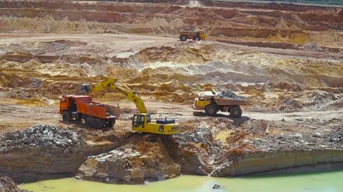 Quarry refractory clays, Clay quarry, Trucks, Mining,Excavators Stock Footage 82667910