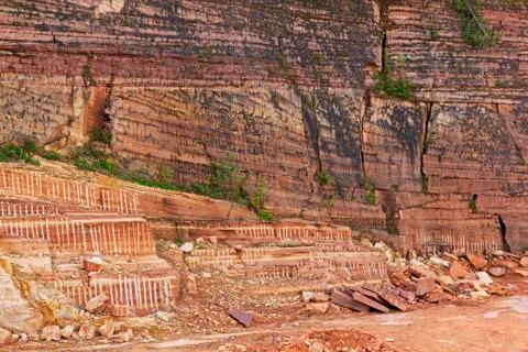 Quarry of sandstone Stock Photos