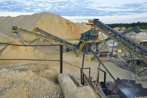 Quarry screen vibrating screen, rock handling equipment. Stock Photos