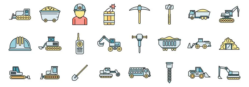 Quarry services icons set vector color line Stock Illustration