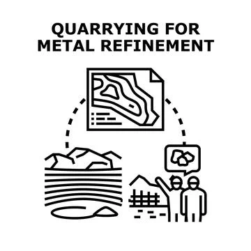 Quarrying process for metal refinement flat illustration Stock Illustration