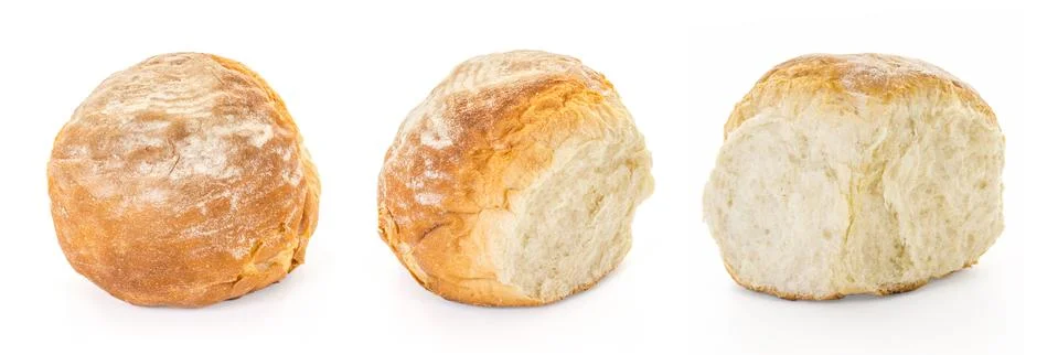 A quarter of four buns bread - variations, collage of three photos Fotos de archivo