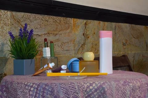 Quarter Left Angle View of Aromatherapy and Cosmetic Set 写真素材