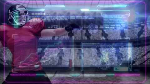 Quarterback cocking arm and attempting pass, defender wrapping and pulling tech Stock Footage 330676001