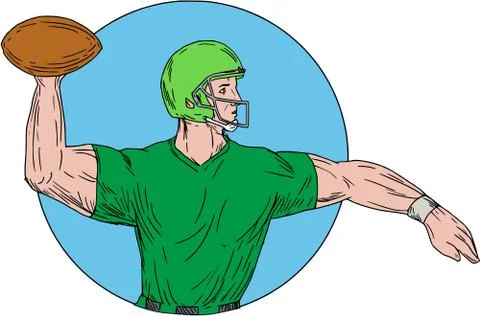 Quarterback QB Throwing Ball Circle Drawing Stock Illustration