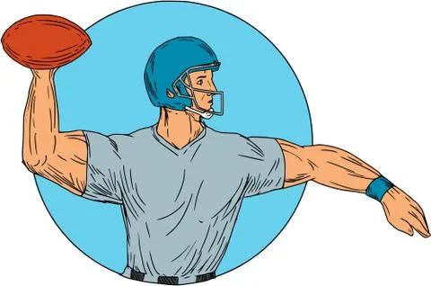 Quarterback QB Throwing Ball Motion Circle Drawing Stock Illustration