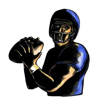 Quarterback Throw Ball Scratchboard . Stock Illustration