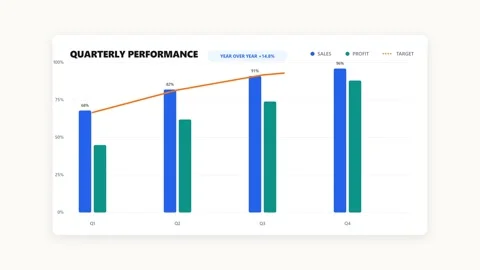 Quarterly Performance Bar Chart with Target Line Stock Footage 340438754