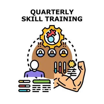 Quarterly skill training program developing employee expertise and growth Stock Illustration