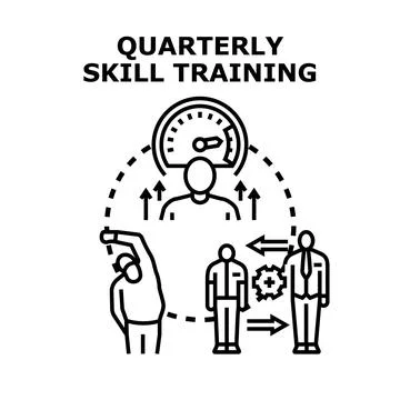 Quarterly skill training program improving worker performance Stock Illustration