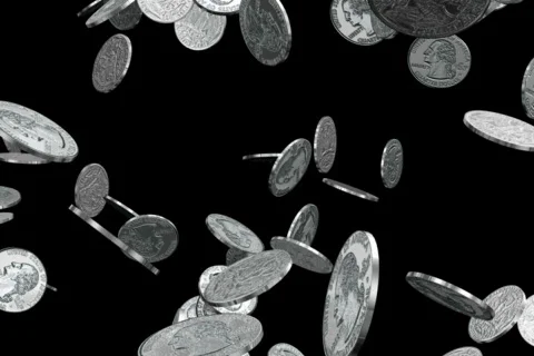 Quarters Falling with Alpha Channel NTSC Stockbeeldmateriaal 576952