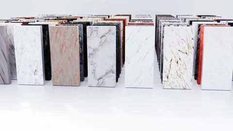 Quartz and marble samples for kitchen countertops. Vídeos de archivo 169405702