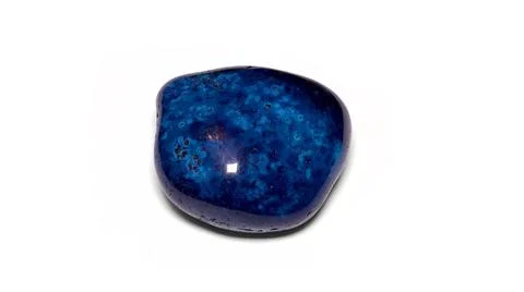 Quartz chalcedony orbicular blue agate tumbled stone isolated white backgroun Stock Photos