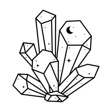 Quartz crystal isolated on white background. Crystal cluster, minerals, dimon Stock Illustration
