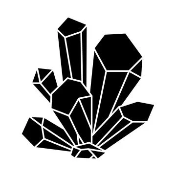 Quartz crystal isolated on white background. Black silhouette crystal cluster Stock Illustration