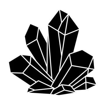 Quartz crystal isolated on white background. Black silhouette crystal cluster Stock Illustration