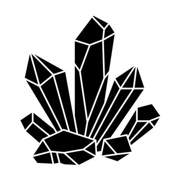 Quartz crystal isolated on white background. Black silhouette crystal cluster Stock Illustration