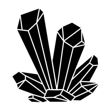 Quartz crystal isolated on white background. Black silhouette crystal cluster Stock Illustration